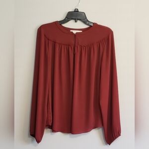 Loft Mixed Media Keyhole Long Sleeve Top Size M